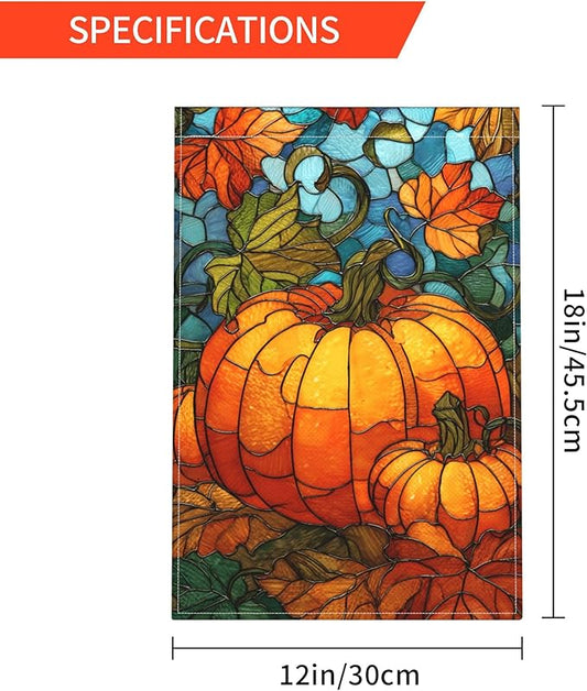 Fall Pumkin Garden Flag Seasonal Double Sided 12 x 18 Inch Small Yard Flag for Indoor Outdoor Decor Holiday All Seasons