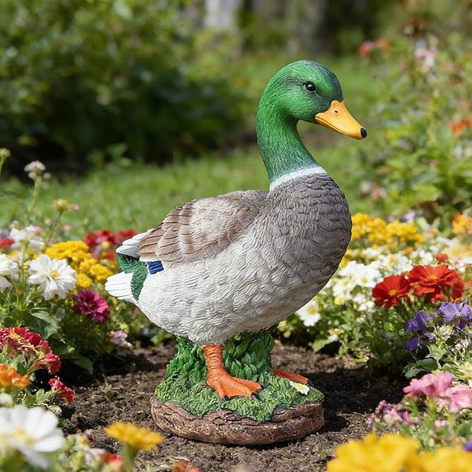 Porch Duck Statue Outdoor Decor,12.9''(H) Realistic Mallard Garden Statue for Yard Lawn,Resin Animal Sculptures Home Patio Art Decorations