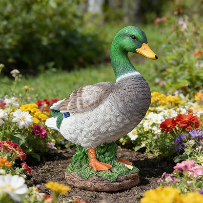Porch Duck Statue Outdoor Decor,12.9''(H) Realistic Mallard Garden Statue for Yard Lawn,Resin Animal Sculptures Home Patio Art Decorations