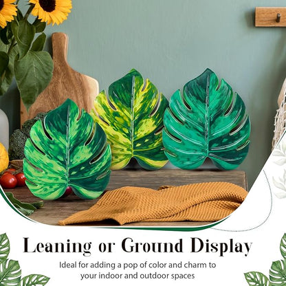 Cinnvoice 3 Pack Stepping Stones Resin Decorative Garden Stepping Stone Garden Decor for Patio, Walkway Sculpture Yard(Monstera Deliciosa,8.4×10 Inches)
