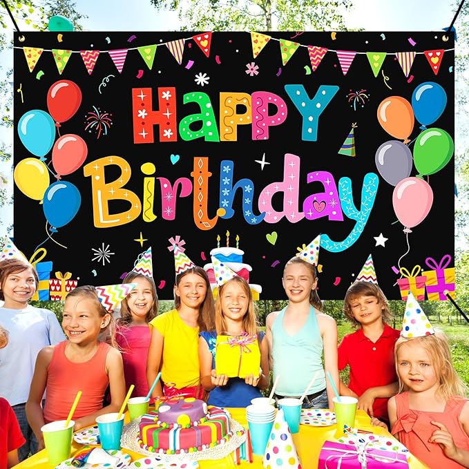 Happy Birthday Banner Backdrop Decorations Flag Outdoor 71x44 Inch,Colorful Rainbow Birthday Bunting for Boys Girls Indoor Home Party Supplies,Yard Sign Photography Background