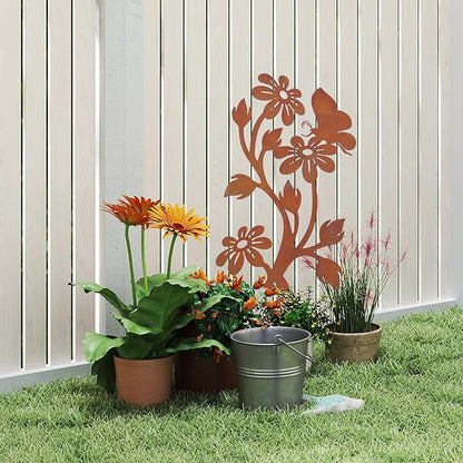 Metal Butterfly&Daisy Decorative Garden Stake, Swaying Flowers Decor for Outside, Yard Art Lawn Ornaments for Outdoor and Garden Gifts for Lawn, Pathway, Porch, Backyard Patio, Garden Decor（Rusty）