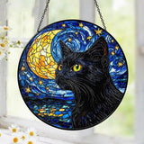 Black Cat Stained Glass Suncatcher Window Hanging Decor for Garden, Starry Night Cat Suncatcher Window Panel Gifts for Cats Lovers, Memorial Gifts for Pet Loss Sympathy Gift for Outdoor Decorations