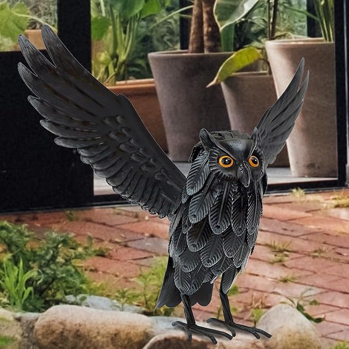 Natelf Garden Owl Sculptures & Statues, Standing Metal Bird Yard Art Sculpture for Patio Backyard Pond Outdoor Decorations