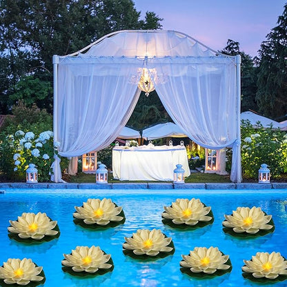 LACGO 24 PCS Water Activated Floating Lights - 6'' Waterproof Floating Lotus Light Battery Operated Artificial Floating Flowers for Pool Wedding Anniversary Garden Decoration(6 Inch, White)