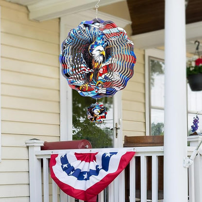 American Eagle Wind Spinner - 3D Stainless Steel Wind Spinners Outdoor Kinetic Art Spinning Decor 12 Inch 250 Anniversary Hanging Ornaments for Patio Lawn Garden Yard Indoor Balcony Home