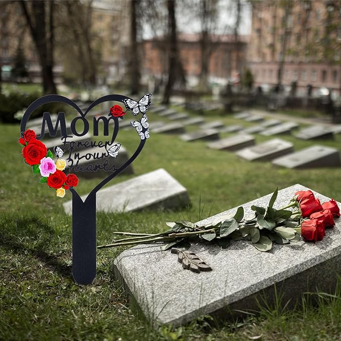 Cemetery Decorations for Grave Mom, Grave Decorations for Cemetery, Memorial Heart Graves Markers for Outdoors