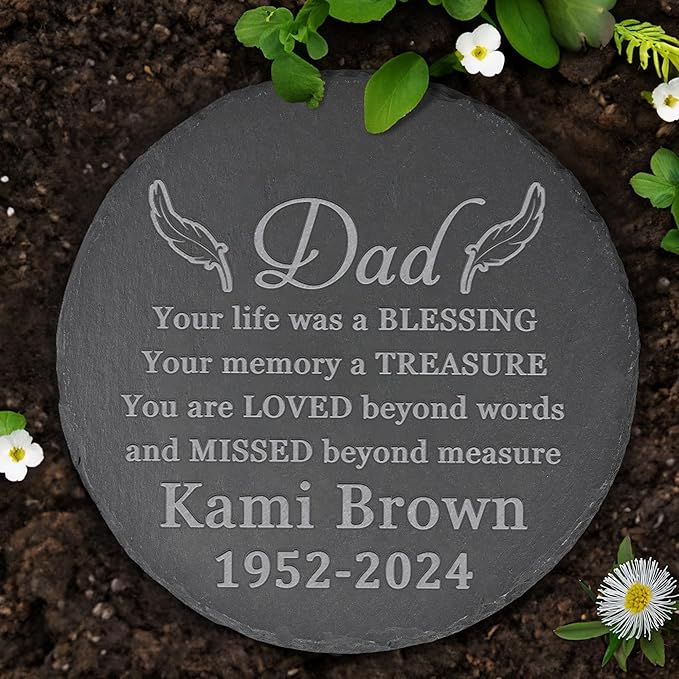 Memorial Garden Stone - Personalized Memorial Gifts for Loss of Loved One - Bereavement Gifts for Loss of Father Mother - Your Memory a Treasure - Round