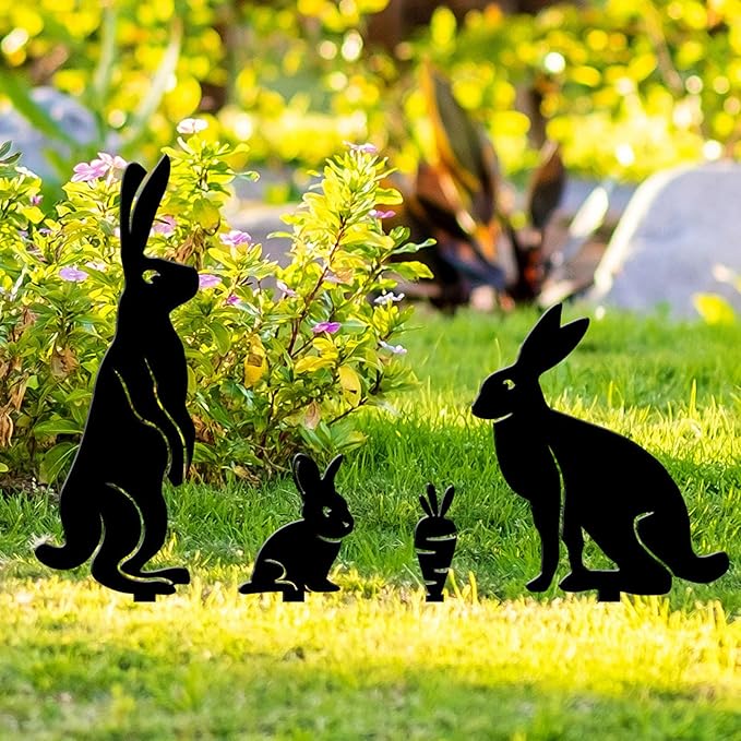Water Proof Metal Bunny Rabbit Garden Statue with Carrot - Charming Outdoor Decor for Lawn and Courtyard