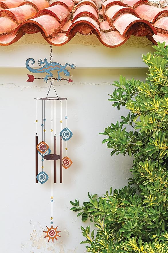Sunset Vista Designs 93753 Southwest Collection-35-Inch Rustic Metal Wind Chime, Gecko, 35.5" x 8.75" x 5.1"