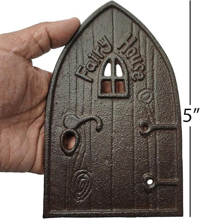 Lulu Decor 100% Cast Iron Miniature Fairy Door + 2 Windows with Glow in Dark Paint, Garden Ornament for Bottom of Trees (5-Inch)