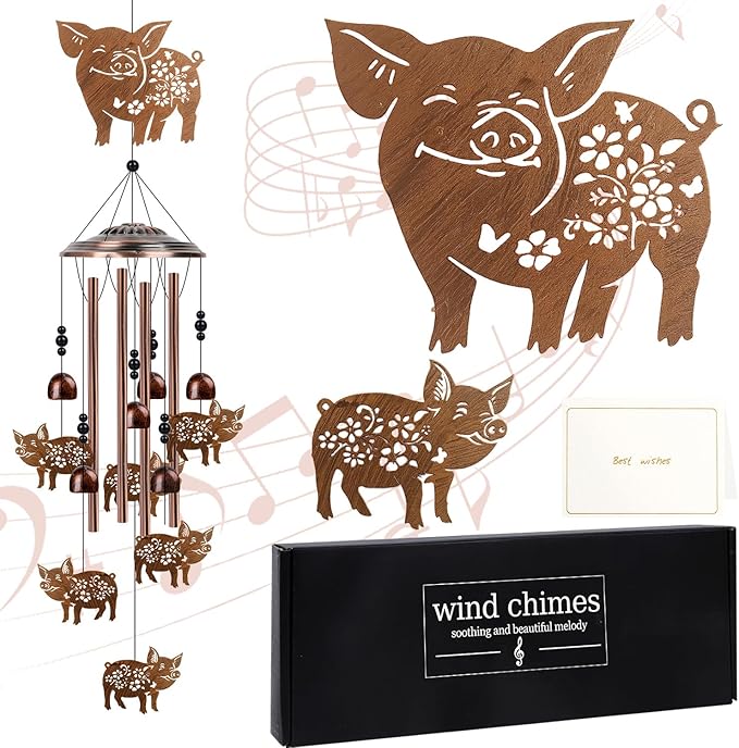 Pig Gifts for Women - Pig Wind Chimes for Outside, Mom Grandma Sister Christmas Mother's Day Birthday Houswarming Gifts, Memorial Symapathy Wind Chimes for Outdoor Garden Yard Patio Decor