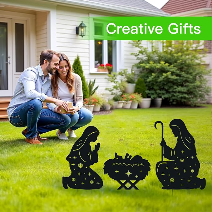 WACLSTDAY Nativity Scene Metal Garden Stakes Decorative Gifts for Women Men,Black Jesus Silhouette Statues Garden Decor for Yard Art, Pathway,Patio,Outdoor,Lawn Ornaments,Forests Decorations