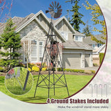 DREAMADE 8ft Steel Windmill, Farmhouse Windmill Decoration with Directional Vane, 4 Anchoring Stakes & Reinforced Base, Weather-Ready Garden Spinner for Backyard, Garden, Patios, Rural Areas (Grey)