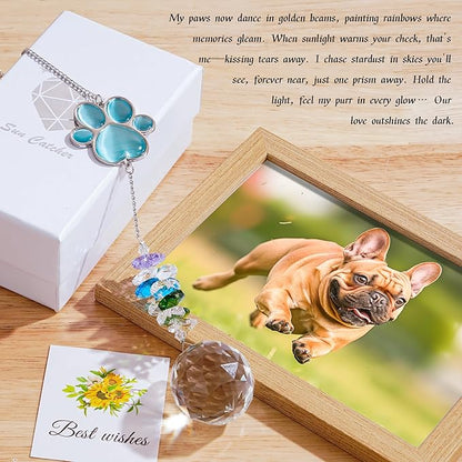 Dog Memorial Gifts for Loss of Dog, Pet Memorial Suncatcher, Pet Sympathy Gifts, Paw Print Suncatcher with Card & Gift Box, Remembrance Bereavement Gift for Loss of Dogs Cats