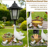 Garden Duck Statues with Solar Lantern Flowerpot Outdoor Decoration, Duck Figurines of resin Art Sculptures for Patio Lawn Backyard Porch Ornaments Unique Housewarming Birthday Gifts for Women Mom