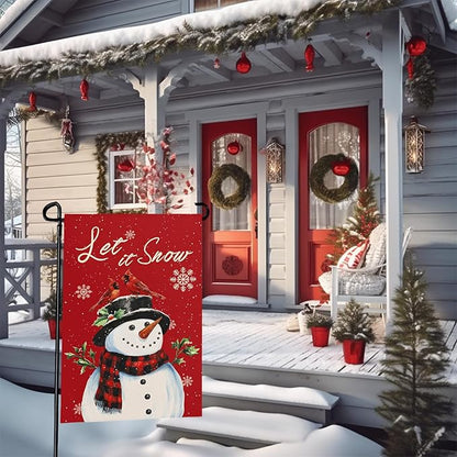 Christmas Snow Snowman Garden Flag Winter Snowflake Yard Flag 12x18 Inch Double Sided Red Cardinal Birds House Banner Merry Xmas Poinsettia Happy Holiday Wall Banners Farmhouse Outdoor Decor