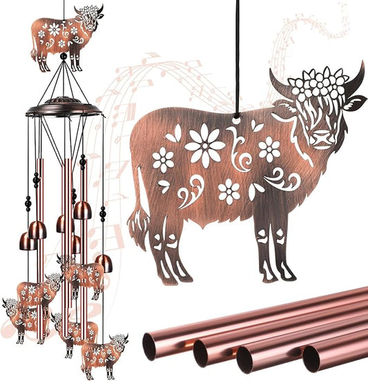 Briwooody Highland Cow Wind Chimes for Outside Metal Wind Chimes Highland Cow Gifts for Women Mom Memorial Birthday Decor for Outdoor Patio Garden Porch Home Decoration