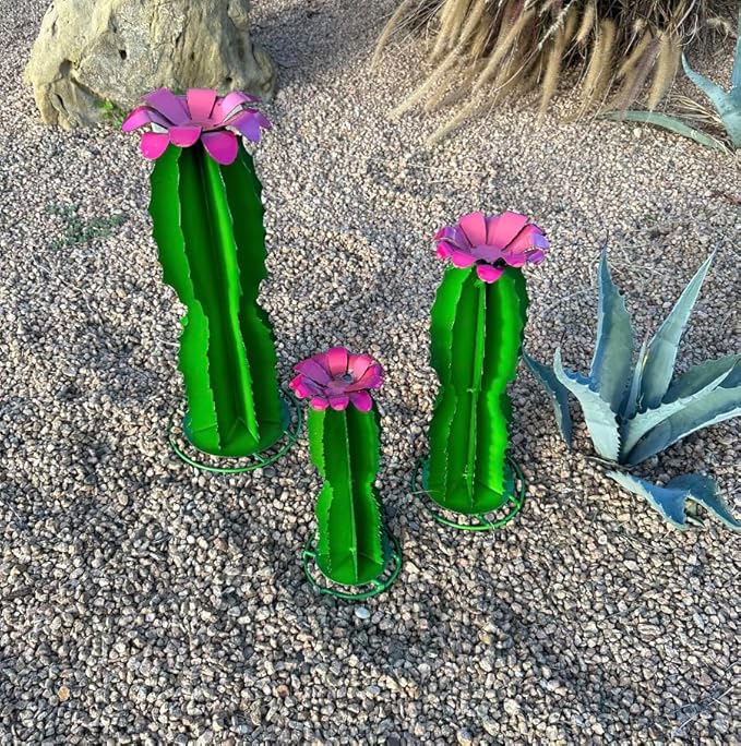 Handmade Blue Myrtle Cactus - Mexican Garden Art, Yard Art, Garden Decor, Indoor/Outdoor Metal Decor, Yard Decoration (Small - 9x11x6)