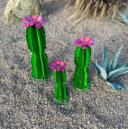 Handmade Blue Myrtle Cactus - Mexican Garden Art, Yard Art, Garden Decor, Indoor/Outdoor Metal Decor, Yard Decoration (Small - 9x11x6)