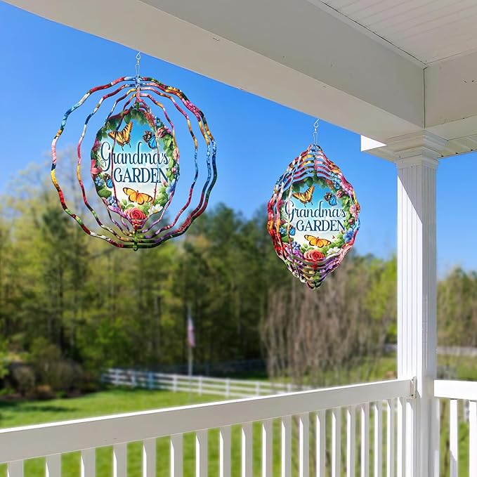 FLAGWIX Gifts for Grandma - Nana's Garden 3D Stainless Steel Metal Wind Spinners 12 in - Gardening Grandma Birthday Gifts for Women Nana Gigi, Grandmother Gift Ideas