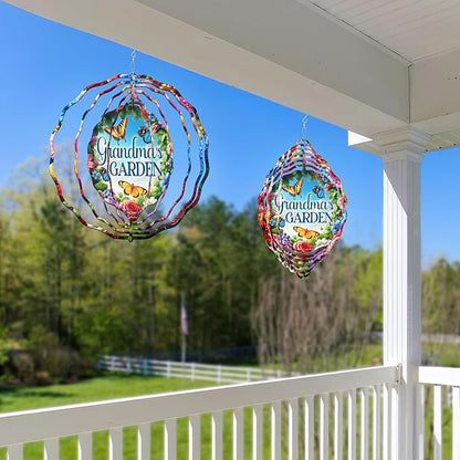FLAGWIX Gifts for Grandma - Nana's Garden 3D Stainless Steel Metal Wind Spinners 12 in - Gardening Grandma Birthday Gifts for Women Nana Gigi, Grandmother Gift Ideas