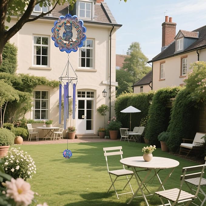 Mandala Wind Chimes Outdoor Cut Metal Kinetic Art Wind Spinner Stainless Steel Hanging Yard&Garden 3D Wind Sculpture Decorations Indoor Spinners