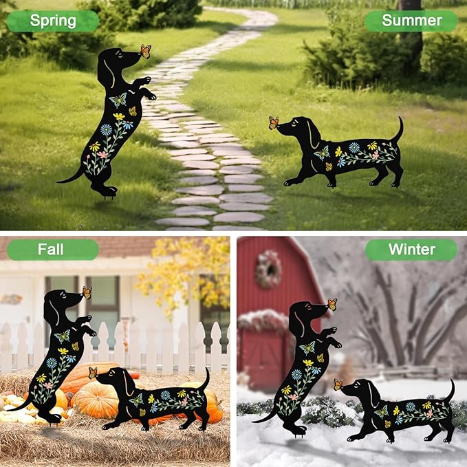 Dachshund Gifts for Women,2 Pack Dog Outdoor Decor Garden Stakes,Decorative Yard Art for Outside,Lawn,Pathway,Metal Garden Statues