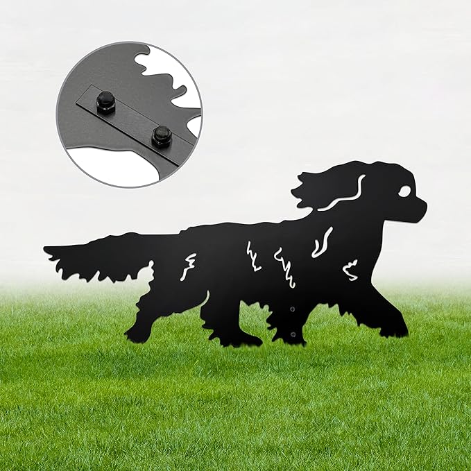 Running Cavalier King Charles Spaniel Garden Statue - Rustproof Metal Outdoor Decor Garden Stake | Dog Topiary Art & King Charles Cavalier Gifts for Pet Lovers