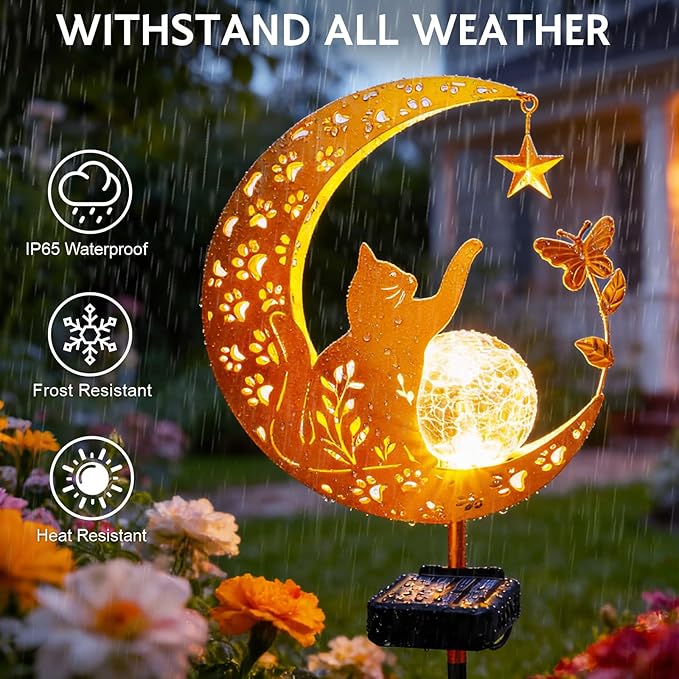 ZNYCYE Solar Lights Outdoor Decorative Moon Cat Butterfly Solar Stake Lights Birthday Mothers Day Gifts for Mom Women Grandma, Garden Decor Waterproof for Walkway, Yard, Lawn, Patio (Warm White)