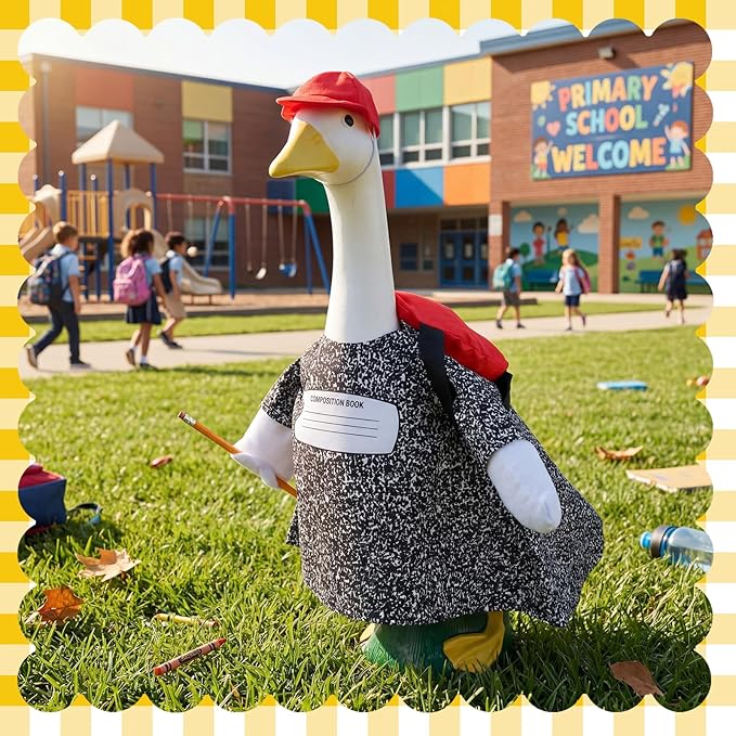 Blue Hoodie Goose Outfit Sweatshirt Porch Goose Clothes Dress with Wide Hat Sunglass for 23'' Geese Statue Outdoor(Back to School)
