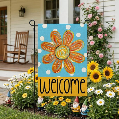 CROWNED BEAUTY Summer Floral Garden Flag Double Sided 12x18 Inches Small Burlap Seasonal Welcome Yard Porch Decoration for Outside (Blue) CF1838-12