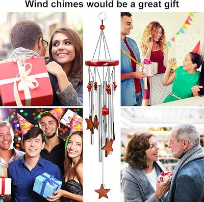 Star Wind Chimes Outdoor Outside Decor for Patio Porch Garden Memorial and Sympathy Windchime Silver