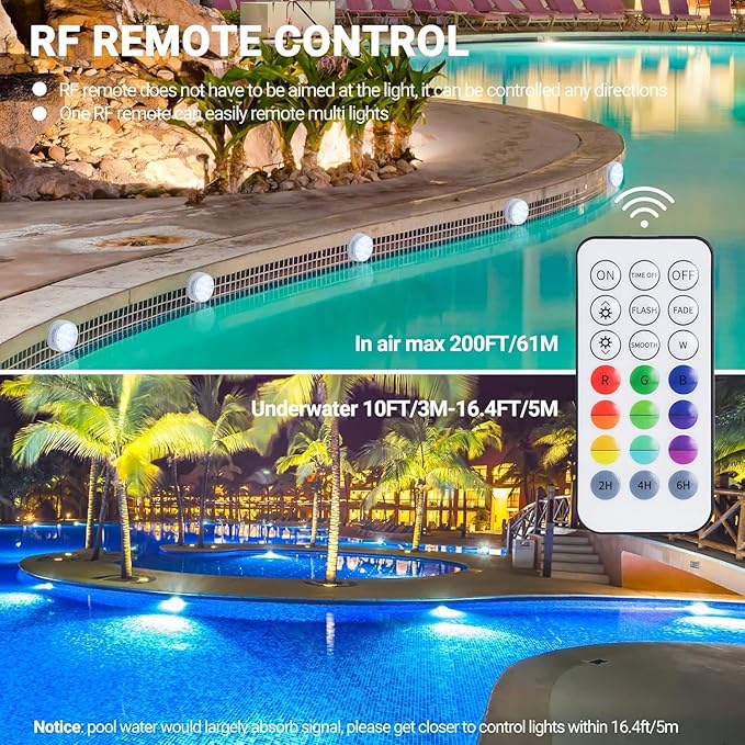 LOFTEK Submersible LED Lights with Remote, 13 LED Pool Lights for Inground Above Ground Pool with Magnets &Suction Cups,16 Color Changing Underwater Light for Ponds Battery Operated, 6 Pack