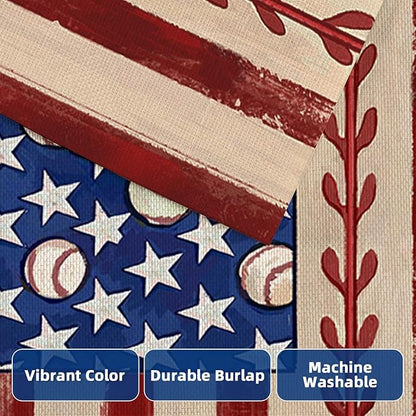 4th of July House Flags for Outdoor Decoration, Retro American Flag with Baseball Large Yard Flag,Decorative Decors for Summer 250th Years America Anniversary Holiday Outside 28x40 Inch Double Sided