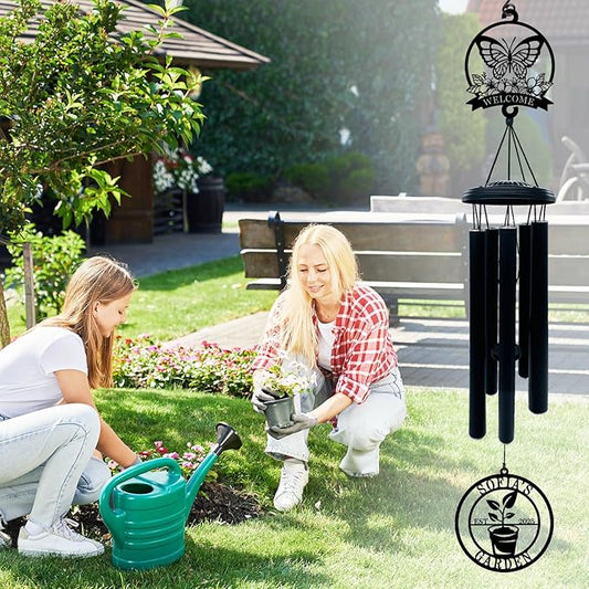 Personalized Wind Chime with Welcome Garden Sign, Custom Wind Chime for Mom Grandma