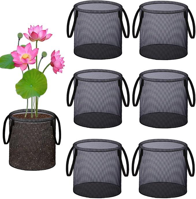 6 Pcs Pond Planting Bags, Mesh Aquatic Pond Lily Planter with Handles Reusable Water Gardens Plant Pots for Aquatic Plants, Marsh Plant Garden Terrestrial Plant (6)