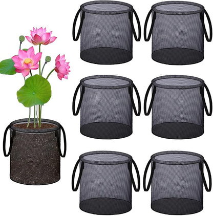 6 Pcs Pond Planting Bags, Mesh Aquatic Pond Lily Planter with Handles Reusable Water Gardens Plant Pots for Aquatic Plants, Marsh Plant Garden Terrestrial Plant (6)