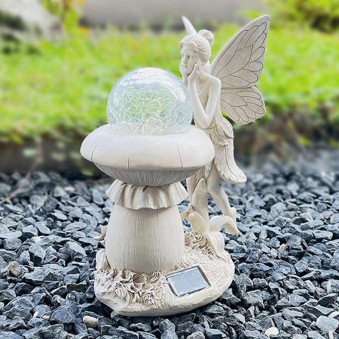 COWOS Solar-Powered Garden Fairy Statue, Handcrafted Resin Statue for Outdoor Patio, Lawn, and Garden Decor, Memorial Gift, Yard Art, Sympathy Gift