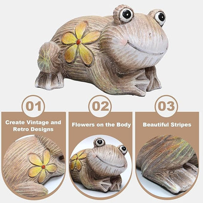 Artpaul Frog Statue for Garden Decor - Smiling Frog Sculpture with Yellow Flower Accents, Handcrafted Outdoor Cute Frog Gift & Lawn Decor
