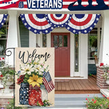 4th of July Mason Jar Flowers Summer Garden Flag 12x18, Patriotic Celebration Double-Sided Decorative Burlap Yard Flag for Memorial Day Independence Day Outside Decoration Holiday Festivities
