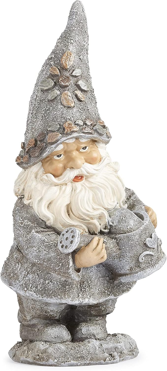 Roman Giftware Inc., Pudgy Pals Collection, Pebble Gnome with Kettle Statue, 14" H, Decorative, Garden Gift, Home Outdoor Decor, Durable, Long Lasting
