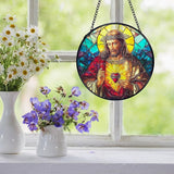 Easter Sacred Heart of Jesus Christian Gigts Suncatcher Stained Glass Window Hanging, Religious Sun Catchers Indoor Window Glass Wall Art Decor, Christian Wall Hanging Decor, 7.9x7.9 Inch