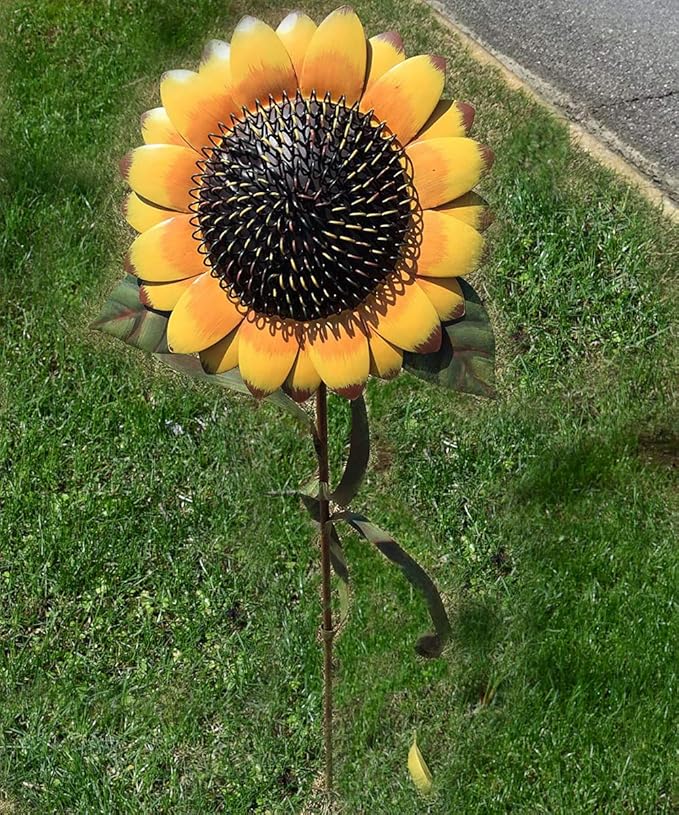 Y&K Decor Metal Sunflower Garden Stake Large Flower Yard Stake Decoration (48'')