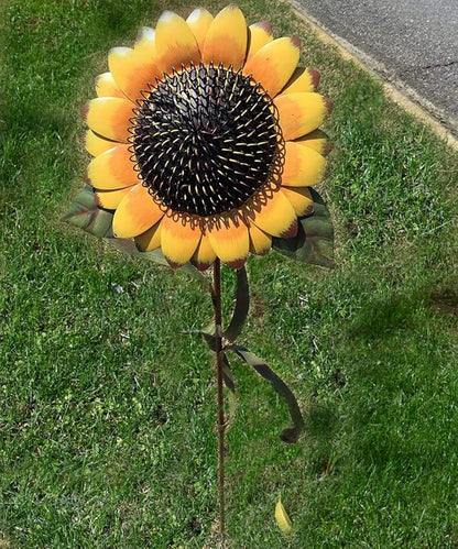 Y&K Decor Metal Sunflower Garden Stake Large Flower Yard Stake Decoration (48'')