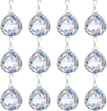 12 PCS Clear Crystal Glass Prism Suncatcher, Christmas Balls Ornaments, Rainbow Pendants Maker, Hanging Crystals Prisms for Windows, Xmas Tree Decorations for Home Decor