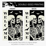 Halloween Welcome Skull Garden Flag Spooky Skeletons Funny Black White Yard Garden Flags Double Sided for Outside Fall Porch Patio Farmhouse Outdoor Decorations 12 x 18 Inch