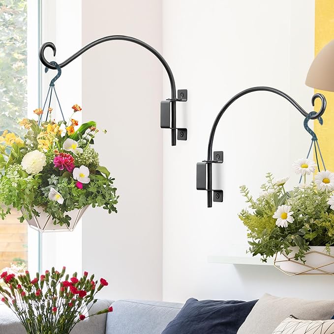 Qiang Ni Plant Hanger Outdoor: 12 Inch 50LBS Bird Feeder Bracket for Garden Patio Decor - Swivel Adjustable Wall Mount Plant Hook for Hanging Flower Baskets