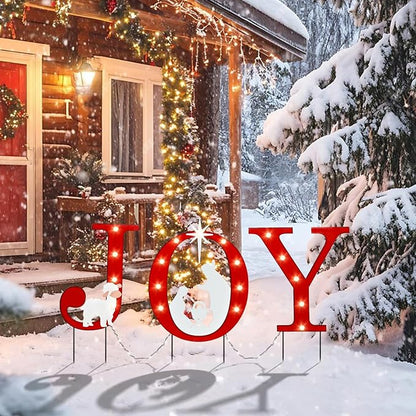 WONDER GARDEN Outdoor Christmas Decorations, 3 PCS Metal Christmas Yard Signs, Joy with Nativity Sets Outdoor and Led Light Xmas Yard Stake for Lawn Religious Scenes Yard Decor