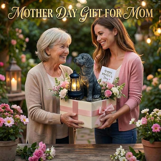 Lyeasw Solar Dog Statues with Lantern – Waterproof Outdoor Dog Figurines for Garden, Yard & Porch, Auto On/Off Solar Light, Birthday Gifts for Mom & Dog Lovers, Dog Memorial Gifts